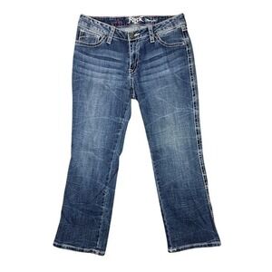 Rock 47 by Wrangler Womens Low Rise Bootcut Jeans Blue Embroidered 29x26 WJX36ST